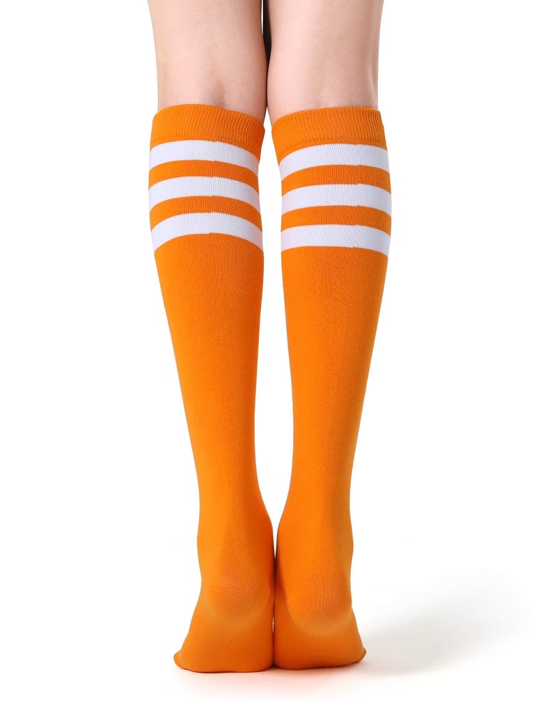 FITRELL 4 Pack Women's Knee High Socks Cotton Tube Stripe Socks, Orange+White, For Halloween Christmas Baseball Softball Soccer - Image 5